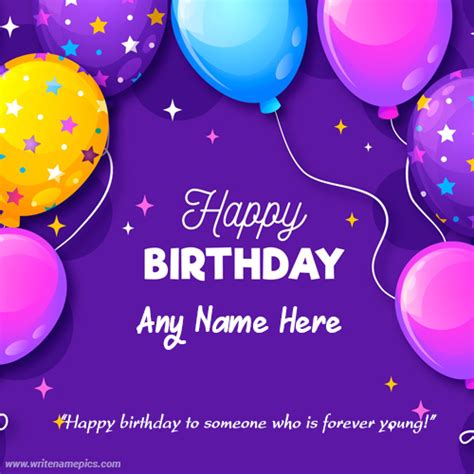 Happy birthday Purple card with name editor