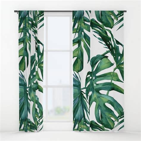 Classic Palm Leaves Tropical Jungle Green Window Curtains by followmeinstead | Society6 Leaf ...