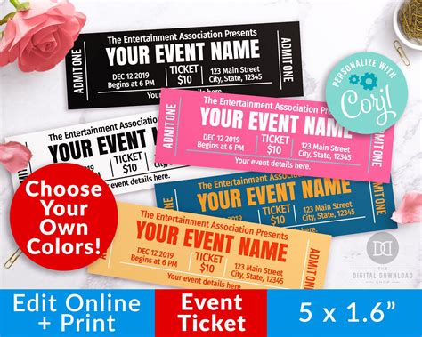 Event Ticket Template Printable Choose Your Own Colors - Etsy Canada