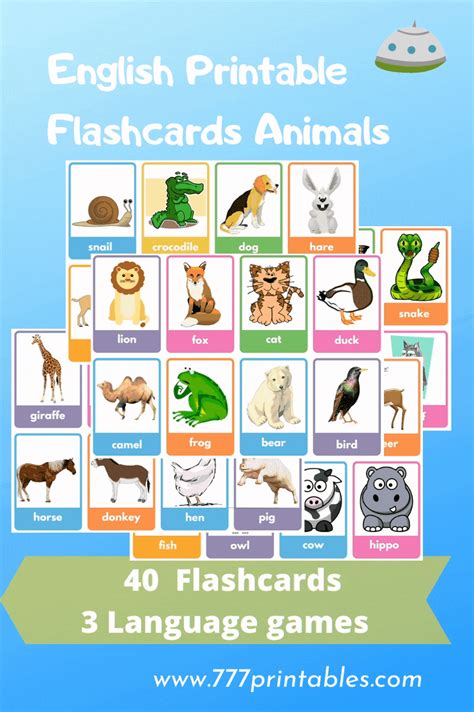 an english flashcards game with animals and letters