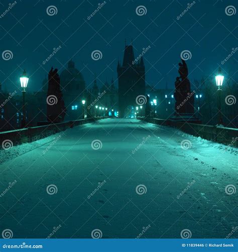 Charles Bridge in Winter, Prague Stock Photo - Image of lamps, building: 11839446