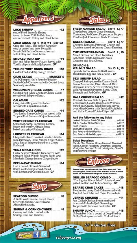 Schooners Lunch Menu