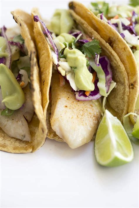 Fish Tacos with Coconut Avocado Crema • Freutcake