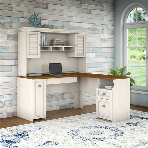 Bush Furniture Fairview L Shaped Desk with Hutch in Antique White - Walmart.com