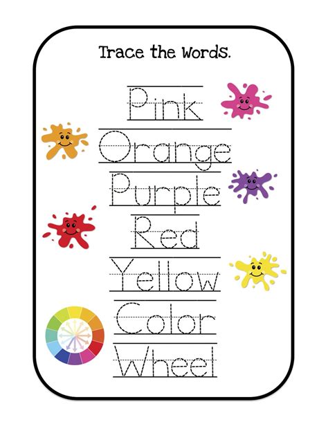 Color Word Tracing Worksheets