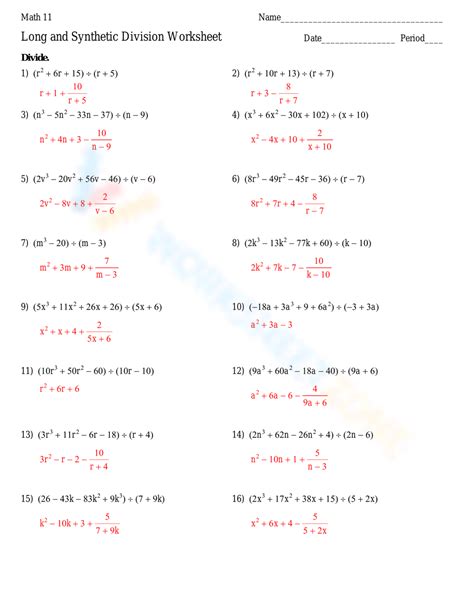 Free Printable Polynomial Long Division Worksheets - Worksheets Library