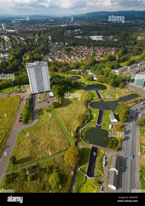 Aerial view of Forth and Clyde Canal at Maryhill Locks in Maryhill ...