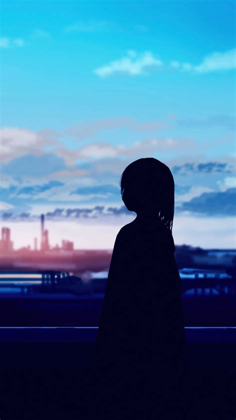 Download wallpaper 750x1334 anime girl, silhouette, pretty sunset, art ...