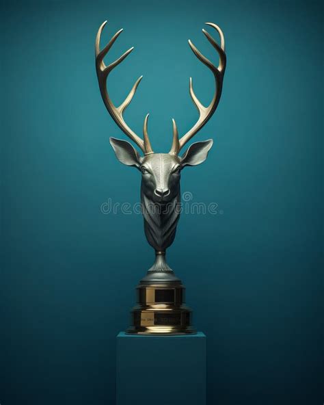 A Trophy with a Deer Head on Top of a Pedestal Stock Illustration - Illustration of trophy ...
