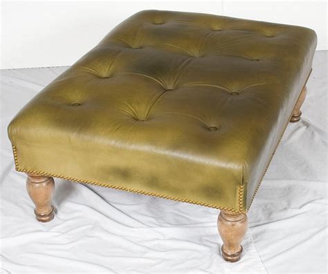 Large Tufted Green Leather Ottoman Footstool at 1stDibs