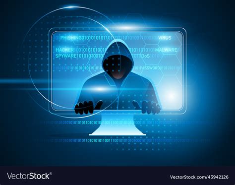 Hacker comes out of a computer screen Royalty Free Vector