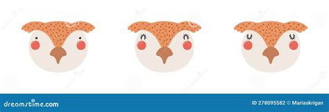 Cute Funny Owl Faces Illustrations Set. Stock Vector - Illustration of ...