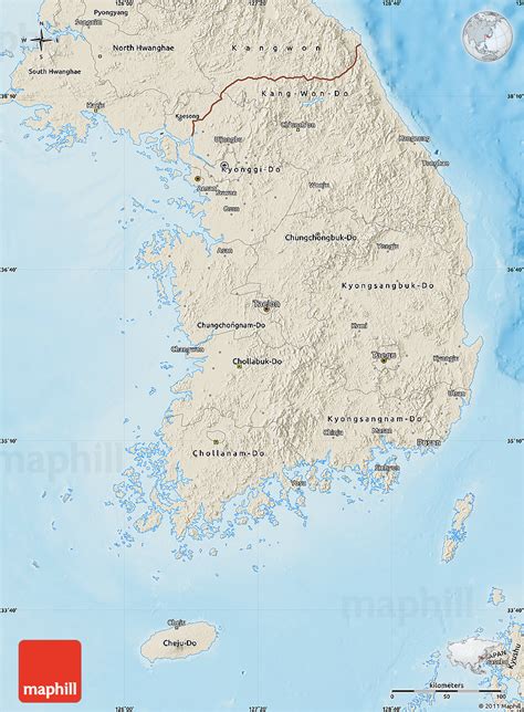 Shaded Relief Map of South Korea