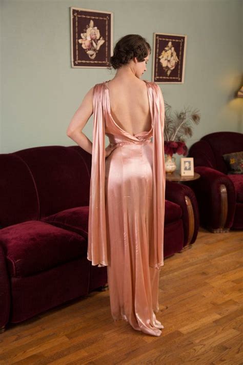 Vintage 1930s Dress - Glorious Rose Pink Rayon Satin 30s Evening Gown with Deep Plunging Back ...