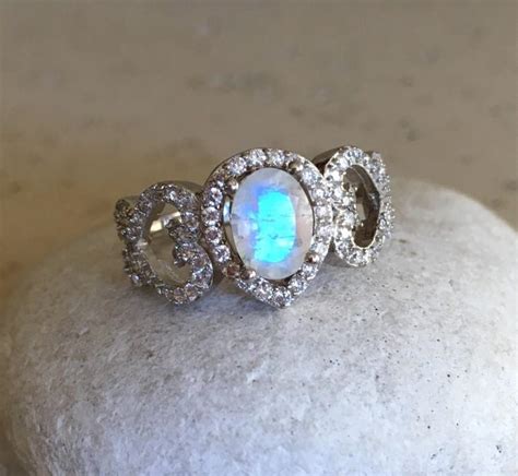 Statement Moonstone Ring- Unique Engagement Ring- Wedding Ring- Promise ...