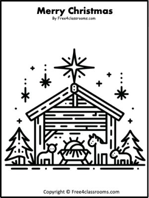 Free Christmas Manger Coloring Page - Free Worksheets - Free4Classrooms