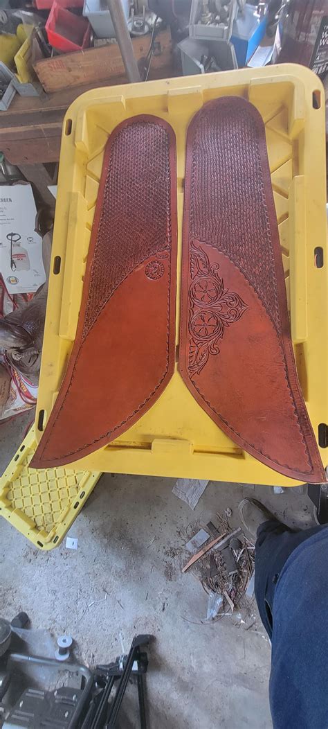 Carved leather rifle scabbard. : r/Leathercraft