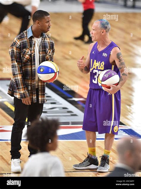 Michael B. Jordan and Flea during the NBA All-Star Celebrity Game 2018 ...