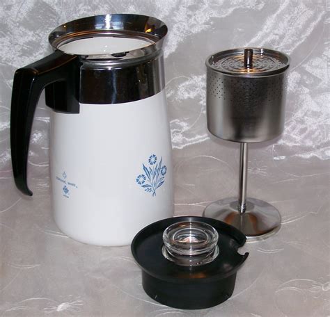 Vintage Corning BLUE CORNFLOWER Stove Top 6 Cup Coffee Pot /Percolator VGUC - Corning Ware, Corelle
