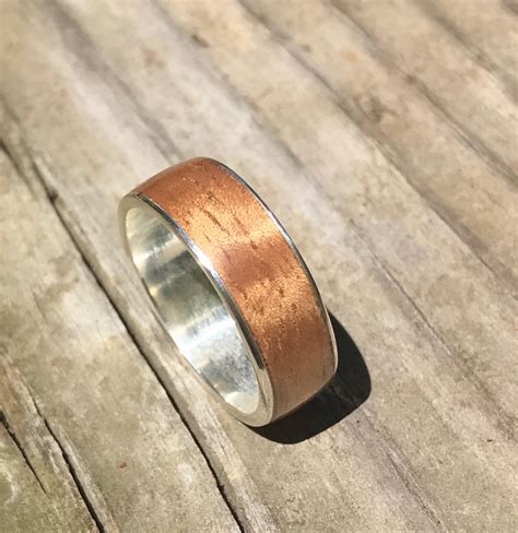 Mens ring wood ring Sterling Silver ring Mens wood ring