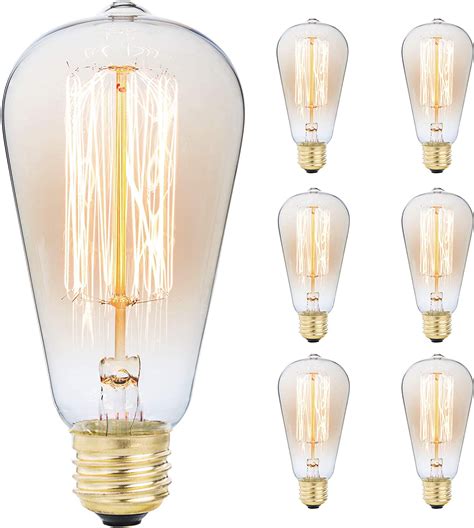 6-Pack Edison Light Bulb, Antique Vintage Style Light, Amber Warm, Dimmable (60w/110v ...