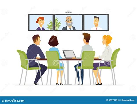 Distance Meeting - Modern Vector Business Cartoon Characters Illustration | CartoonDealer.com ...