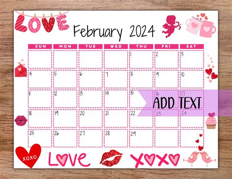 EDITABLE Printable February Calendar 2024 Cute - Etsy