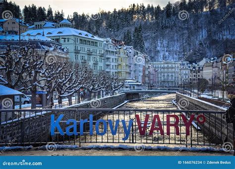 The Town of Karlovy Vary in Winter Editorial Stock Image - Image of ...