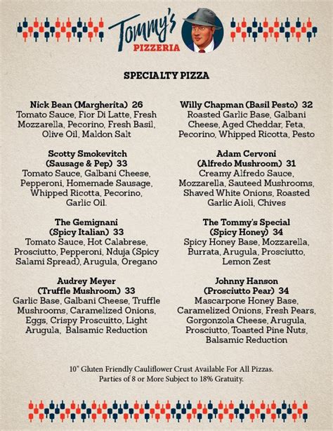 Dinner Menu — Tommy's Pizzeria