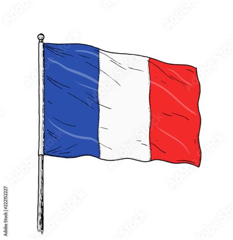 French flag drawing - vintage like colour illustration of flag of france. Banner on white ...