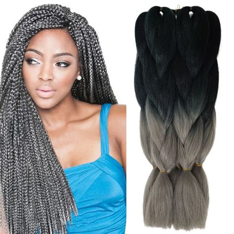 Dark Gray Braiding Hair Extensions Ombre Braiding Hair Kanekalon Lots 24'' 100g Synthetic ...