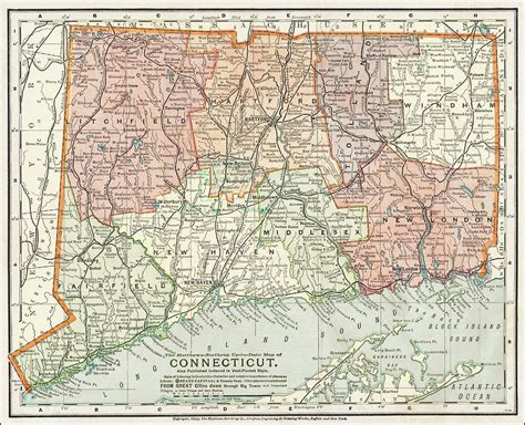 Connecticut Historical Map 1898 Photograph by Carol Japp - Fine Art America