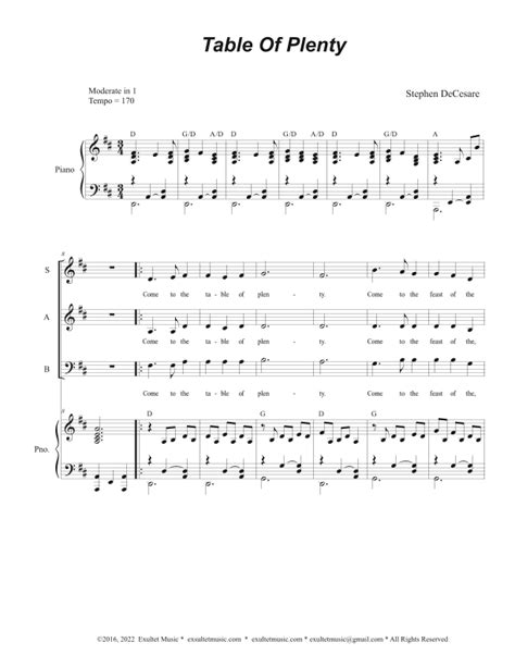 Table of Plenty (SAB) by Stephen DeCesare Sheet Music for SAB Choir at Sheet Music Direct