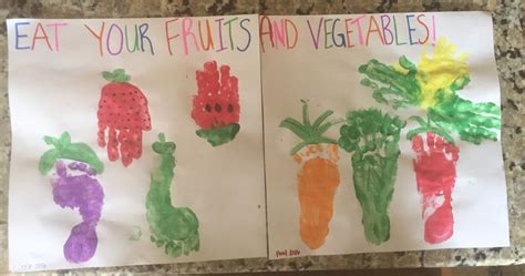 Fruits and vegetables handprints craft | Vegetable crafts, Daycare crafts, Fruit crafts