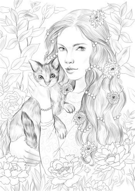Pixie and Cat Printable Adult Coloring Page from Favoreads | Etsy Adult Coloring Designs ...