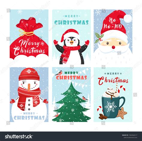 Christmas Greeting Cards Templates Set Cute Stock Vector (Royalty Free ...