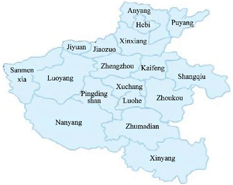 Geographic map of 18 cities in Henan Province. | Download Scientific ...