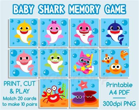 Baby Shark Activity Printable Memory Game, Baby Shark Printable PDF ...