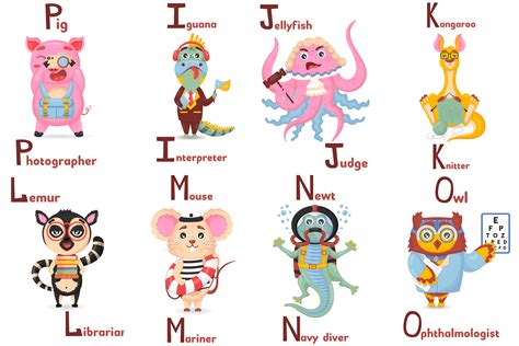 Alphabet Flashcards Bundle for Kids | Cute animal profession By Boo Guevara Shop | TheHungryJPEG