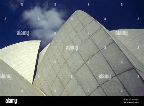 the architecture of the Lotus Temple in the city of New Delhi in India ...