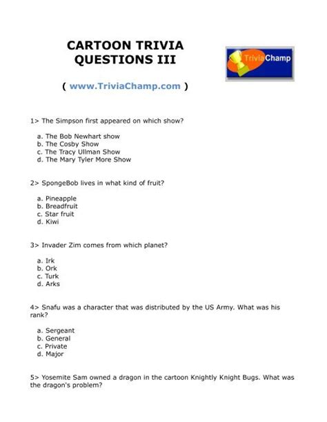 CARTOON TRIVIA QUESTIONS III - Trivia Champ