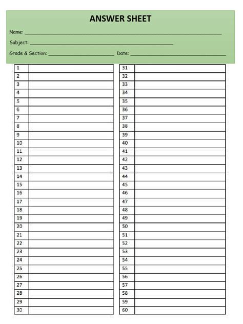 answer sheet | PDF