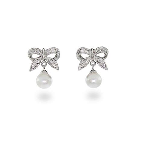 Sterling Silver Bow Earrings with Pearl Drop | Eve's Addiction®