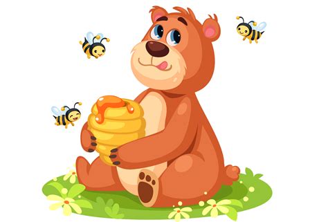 Cute bear cartoon holding a honey bee hive 619020 Vector Art at Vecteezy