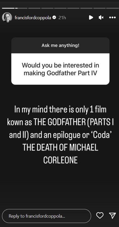 Exclusive: Director Francis Ford Coppola Opens Up About Godfather Part 4 Return Possibilities