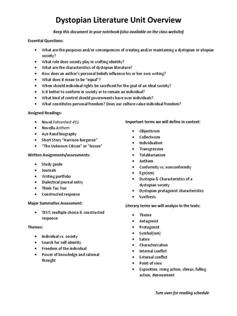 Dystopian Literature Unit Overview | PDF | Dystopia | Science