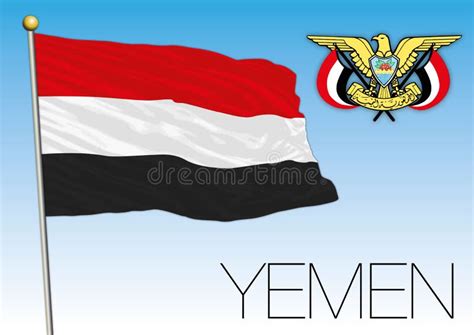 Yemen Official National Flag and Coat of Arms, Asia Stock Vector ...