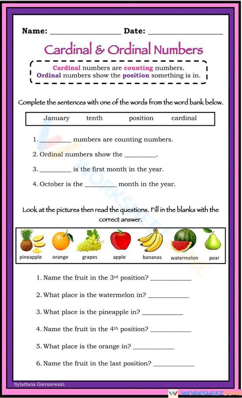 Cardinal And Ordinal Numbers Worksheets – NBKomputer