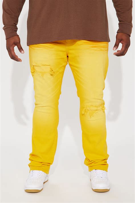 Eye Catching Stacked Skinny Flare Jeans - Yellow | Fashion Nova, Mens ...