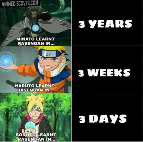 if it keeps this 3 pattern then will boruto's kid (if he gets one) learn rasengan in 3 hours ...